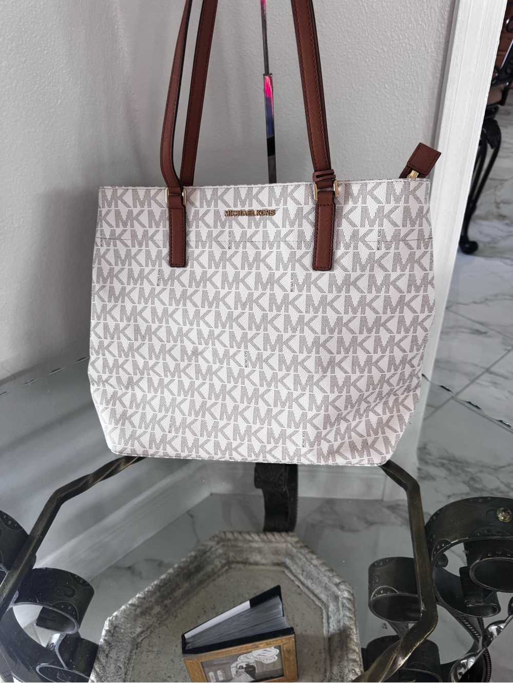 MICHAEL KORS Morgan Large Vanilla Signature Logo Tote Bag NWOT